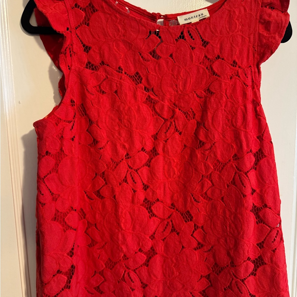 Monteau Red Lace Cap Sleeve Blouse